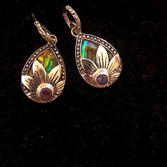 Silver set with abalone pearl and amethyst🌸earrings with pendant 🌺 - Picture 3 of 14